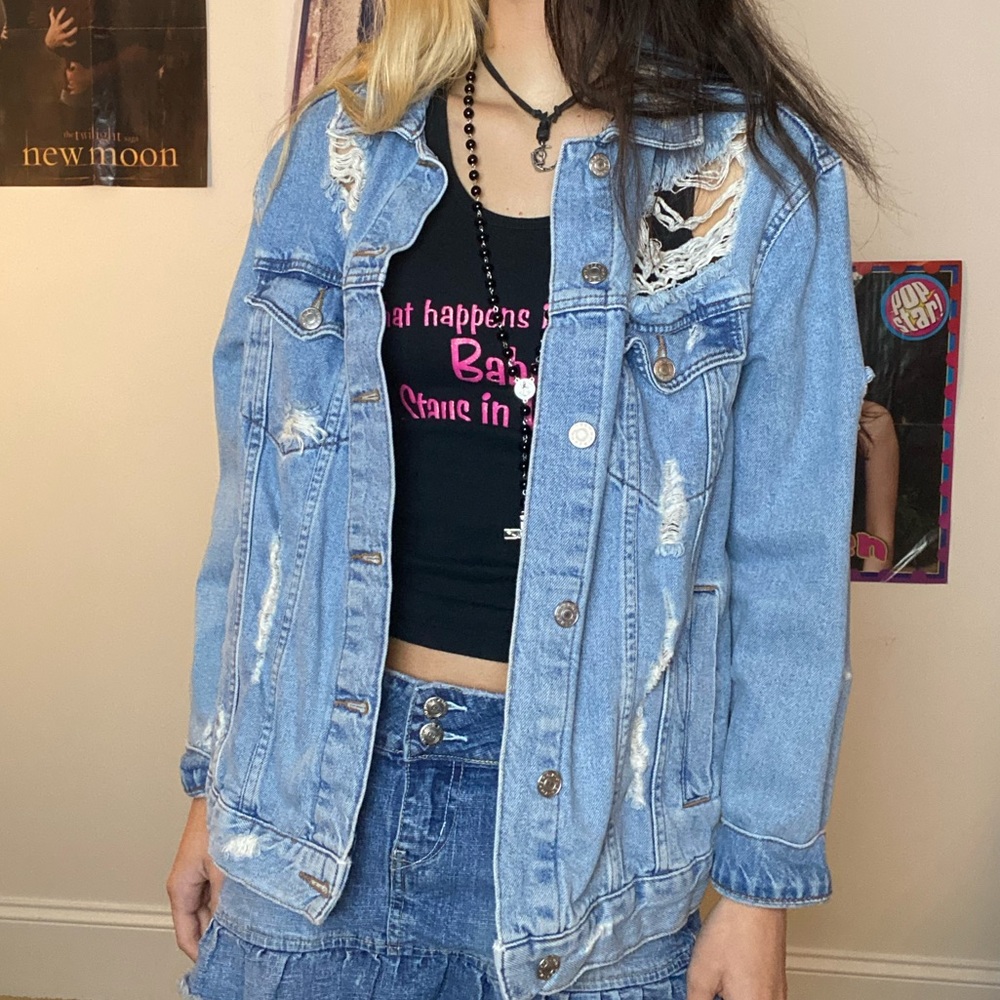 Distressed jean jacket